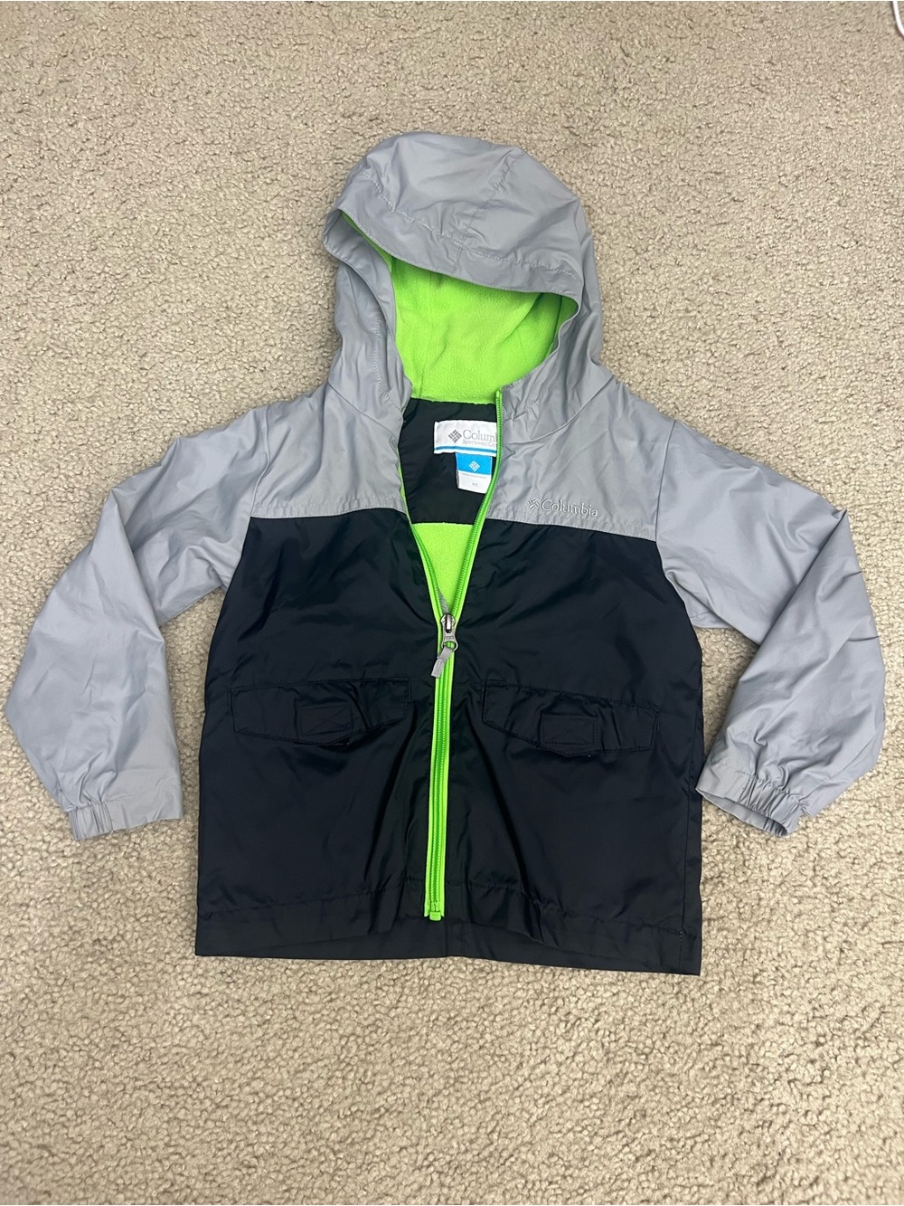 Columbia Black & Gray Kids Hooded Jacket with Neon Green fleece Lining
